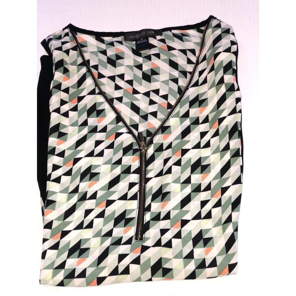 August silk black Green sleeveless tank blouse beaded neck design MED - Picture 13 of 13